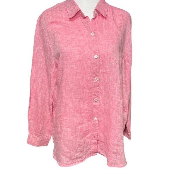 J JILL LOVE LINEN Long Sleeve Button Up Blouse Lagenlook Minimalist Basic Beachy - Picture 1 of 8